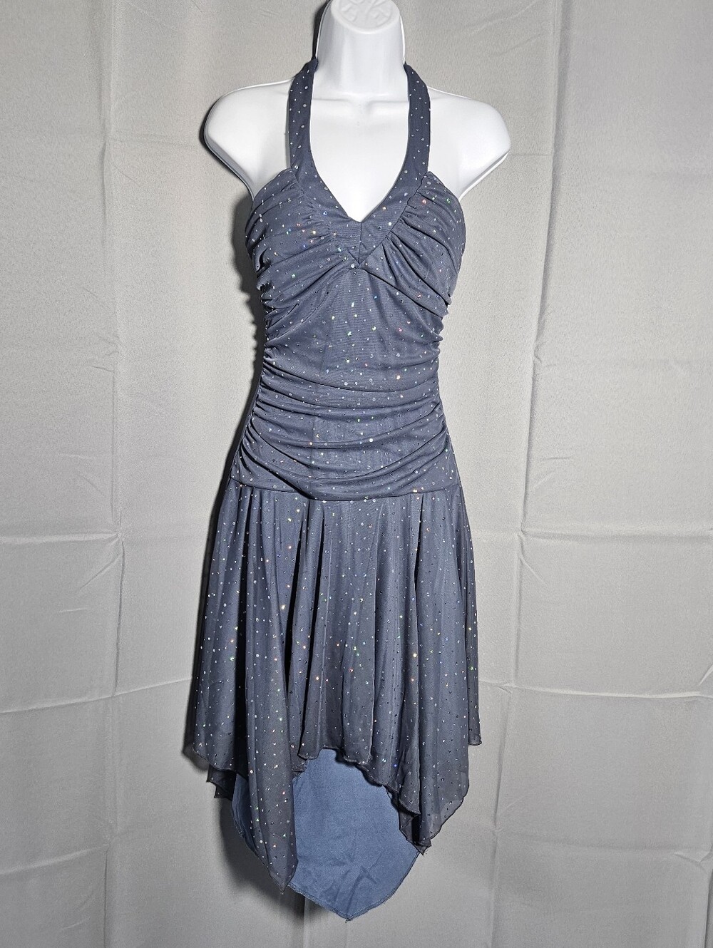 Jodi Kristopher Y2K Whimsy Babydoll Fairy  Asymmetric Gray Sparkle Rouch Mini M